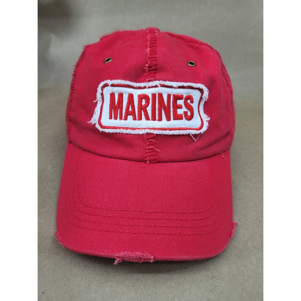 Marines Hat Rapid Dominance USMC Red Baseball Cap Distressed Style One Size